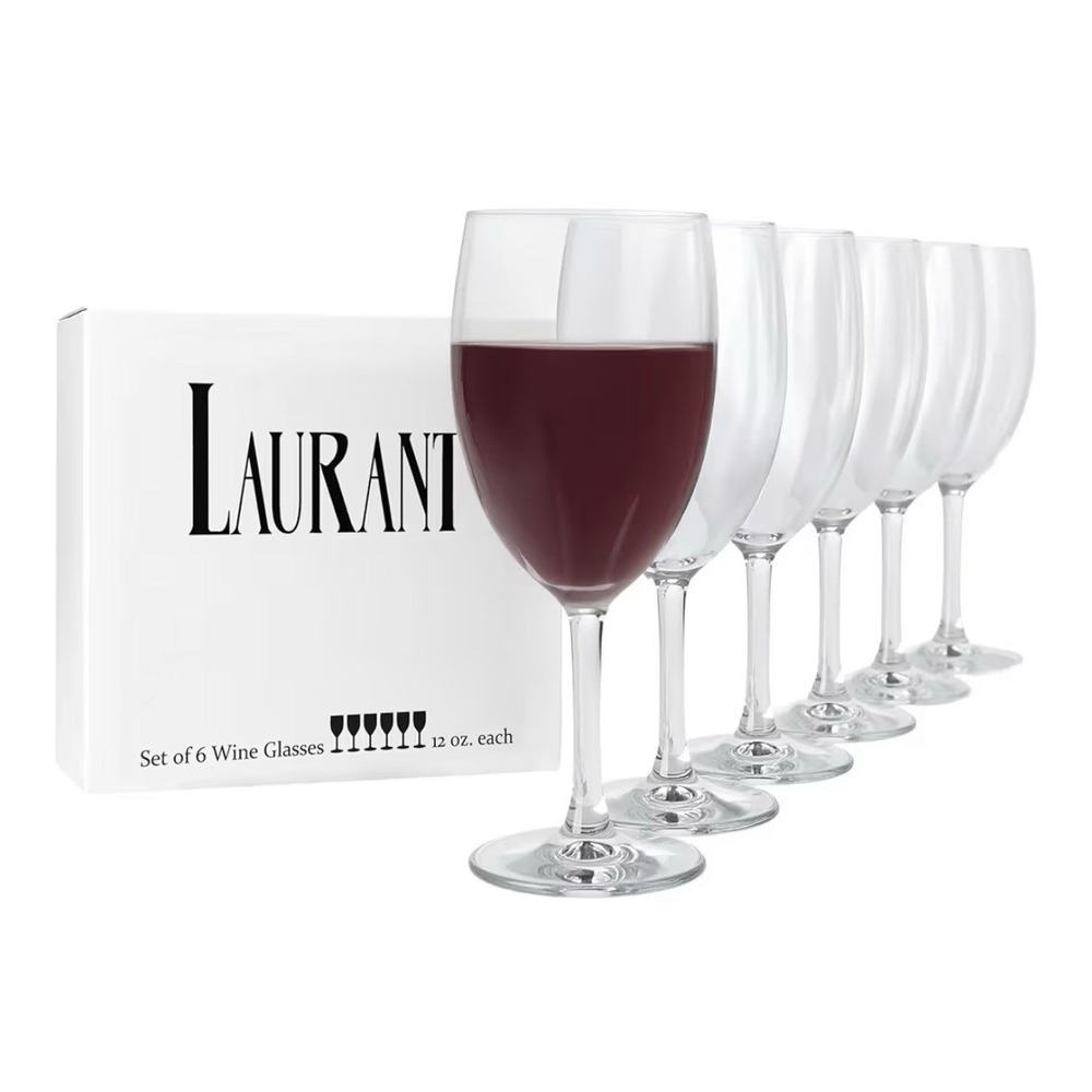 LAURANT Crystal Clear Plastic Wine Glasses 12 oz. oz Set of 6 BPA Free